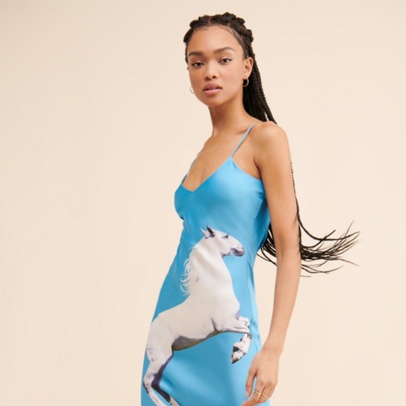 tyler mcgillivary Other - Tyler Mcgillivary size large  Blue Slip Dress with Horse Print
